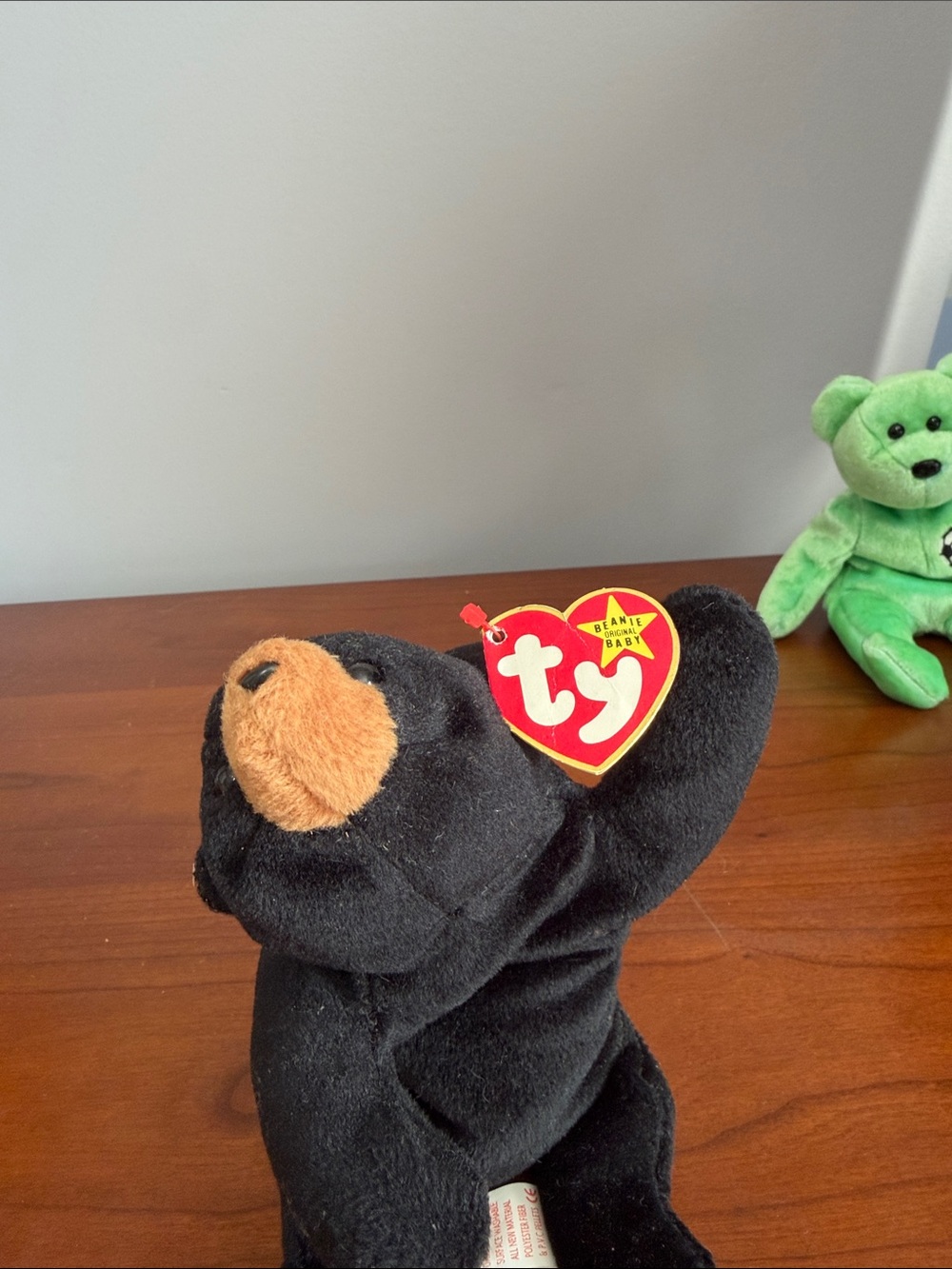 Ty Black Bear Beanie Baby Plush with Tan Muzzle